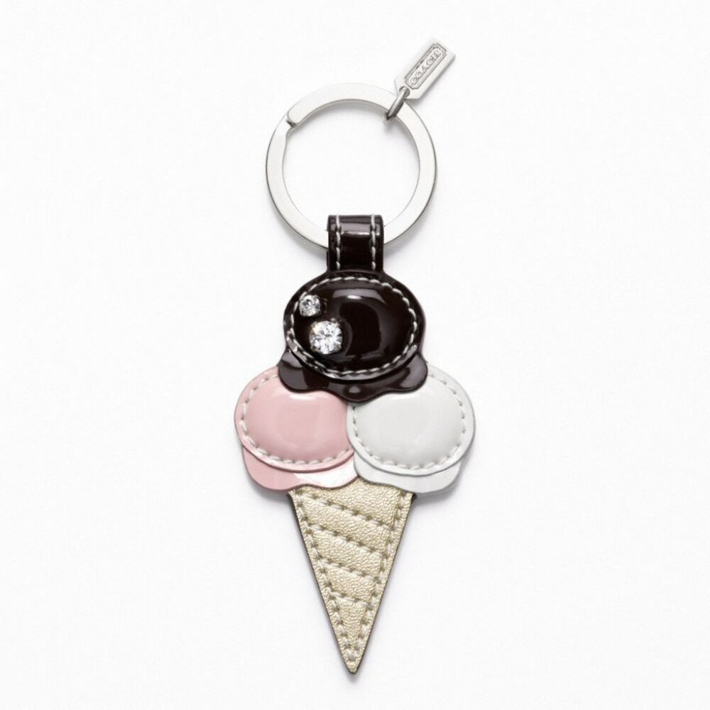 NEW Coach 63876 Ice Cream Cone Leather Crystal Key Ring Key Chain KeyFob Bag Cha - Picture 1 of 6